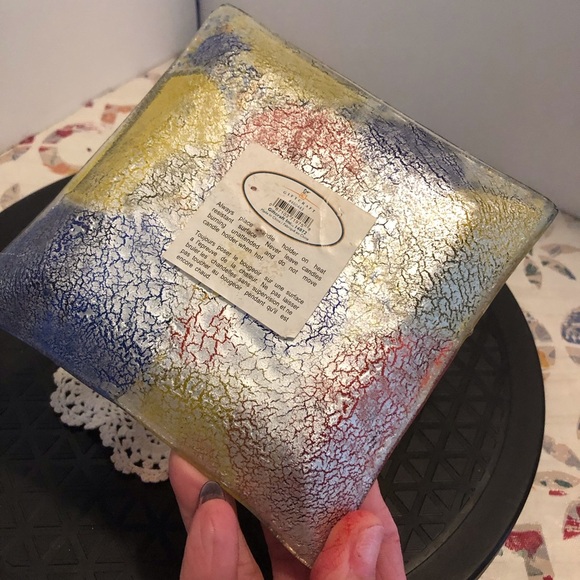 Confetti and Circles Fused Art Glass Square Trinket Dish 5 1/2” Square (8” Dia) - Picture 4 of 6